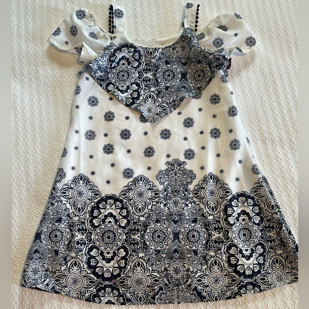 wonder nation White and Navy Blue Printed Cold-Shoulder Dress